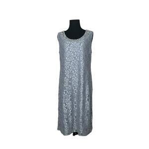 R&M Richard’s gray silver lined lace embellished dress size 16